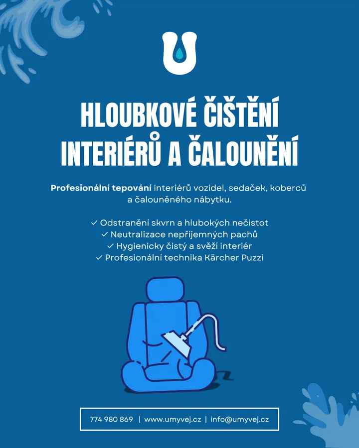 Grafika Hloubkové čištění interiérů a čalounění: tepování interiérů vozidel, sedaček a koberců, odstranění skvrn, neutralizace pachů, technika Kärcher Puzzi.